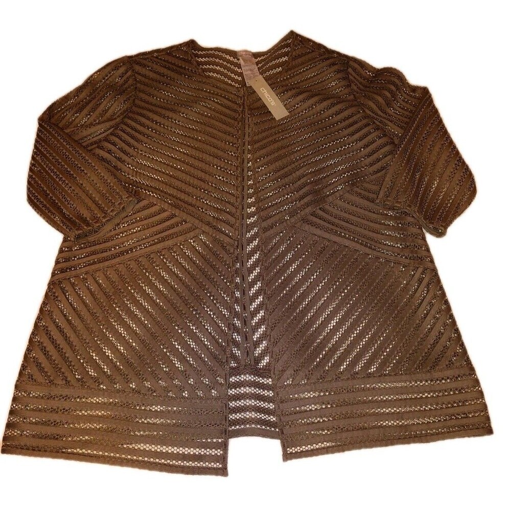 ​Chico's Travelers Novelty Strip Jacket 2 Large 12/14 Deep Taupe Brown NWT